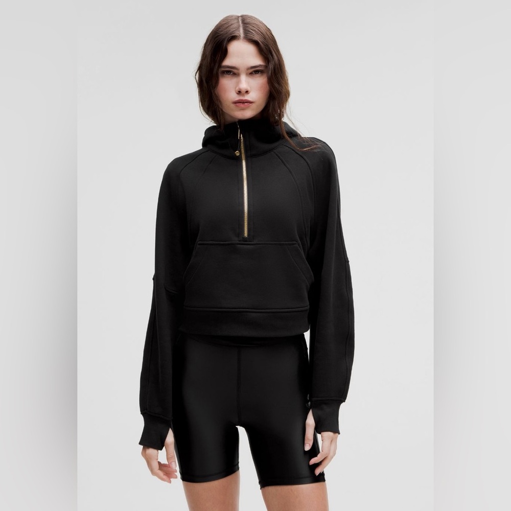 NWT Lululemon Scuba Oversized Half Zip Hoodie Jacket Black & Gold Size M/L